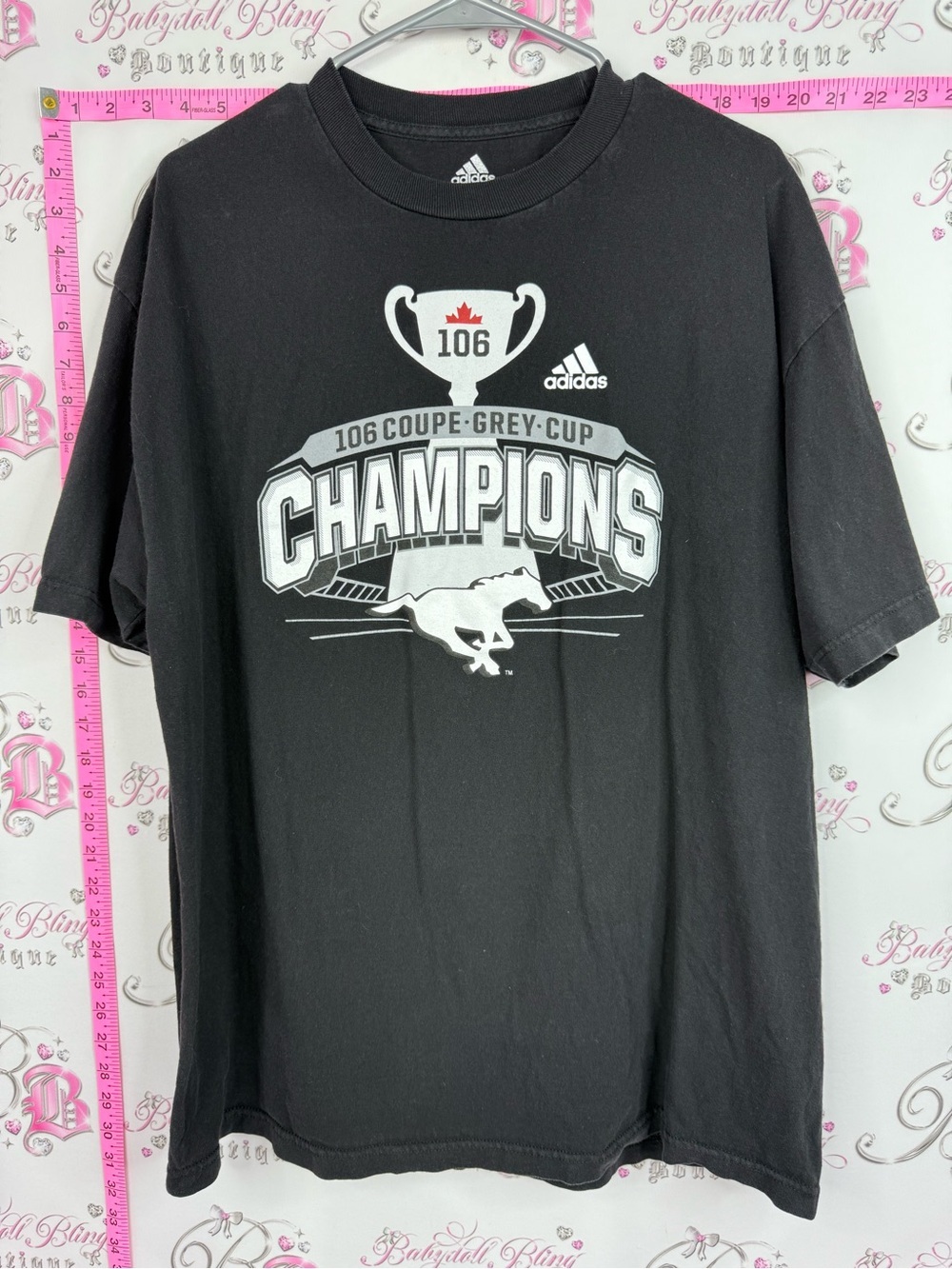 adidas 106 grey cup Black Tee with White and Gray Champions Graphic